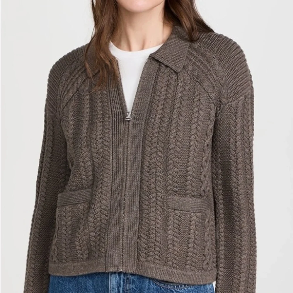 Rag & Bone Merino Wool Kerry Cardigan Zip-Front Cable Knit Sweater Jacket - Picture 8 of 8